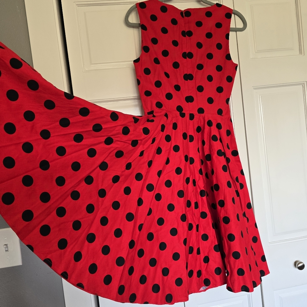 Grace Karin Size Small Red Polka Dot Pinup Swing Dress - Picture 6 of 9